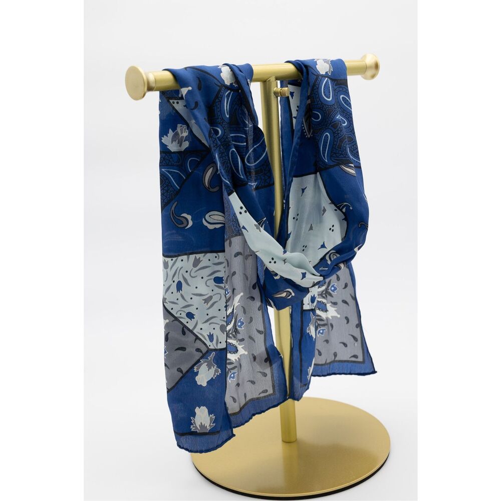 Vintage‎ Elorian Blue Gray Floral Paisley Oblong Scarf